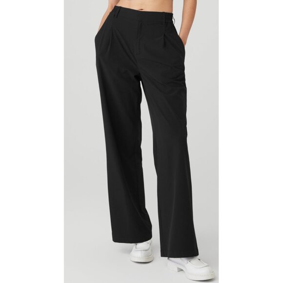 Alo High-Waist Pursuit Trousers Black Wide Leg Hi-Rise Waisted Slacks Pants L - Picture 3 of 16
